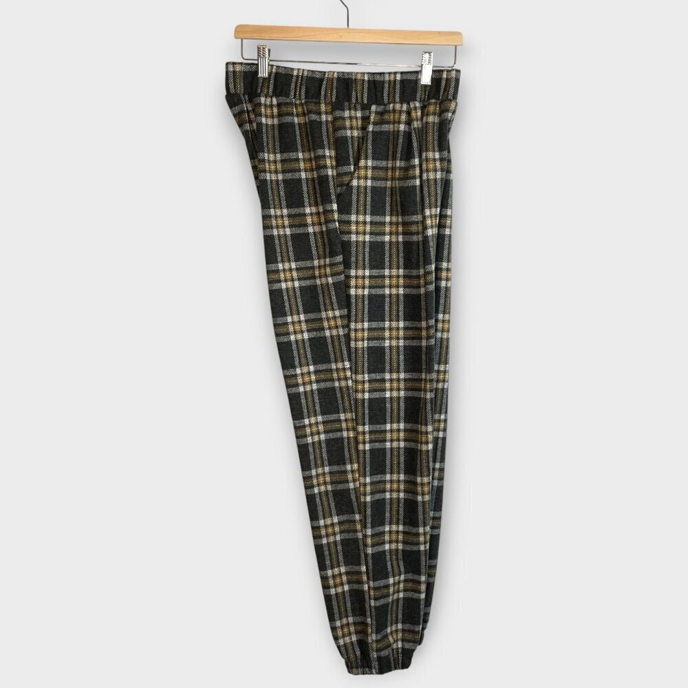RENEE C Flannel Pants Joggers XL Elastic Waist and Leg Pocket Cabincore EUC
